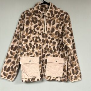 NWT Como Vintage Soft Fleece Quarter Zip Camo Sweatshirt,  Light Pink/ Brown, L